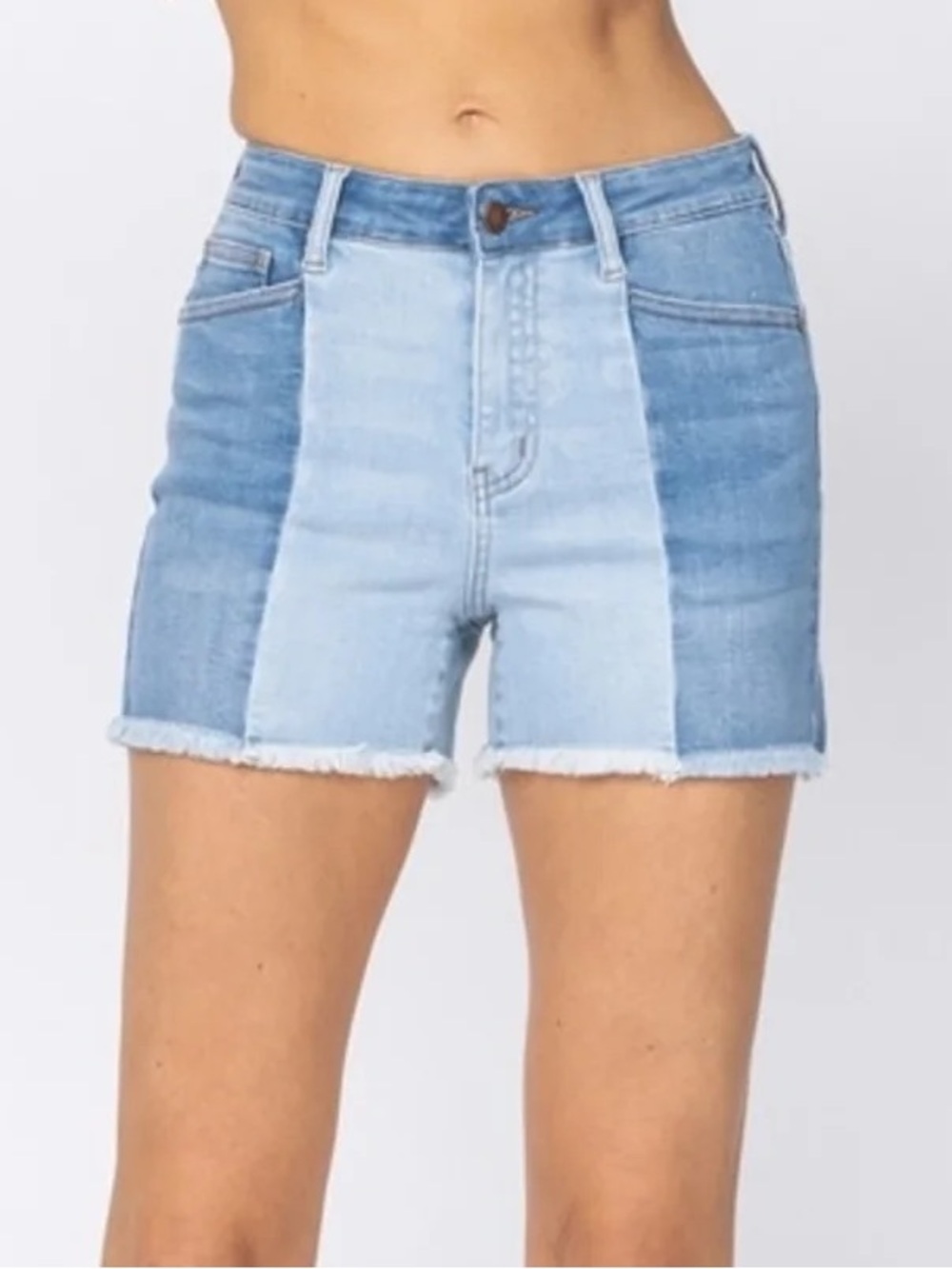 Judy Blue Two-Tone Blue High-Rise Denim Shorts Size L